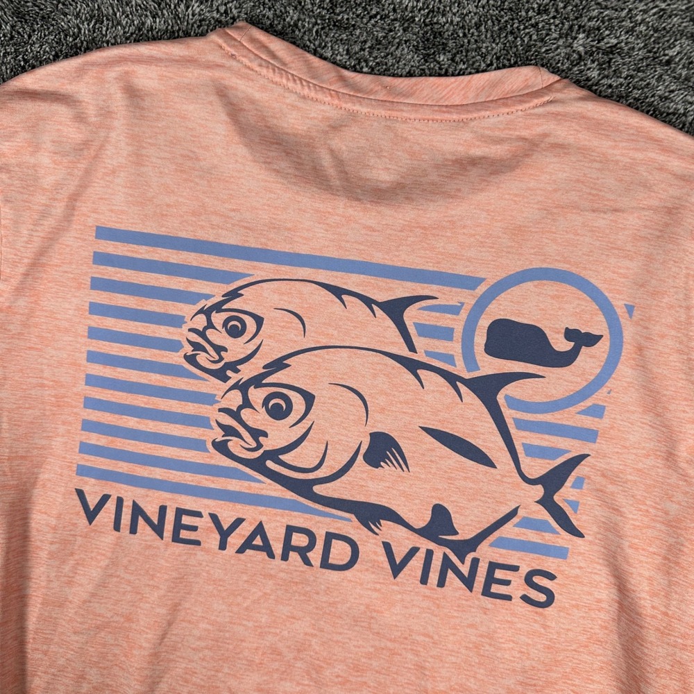 Vineyard Vines Shirt Mens Small Performance Orange Heather Long Sleeve Fish Tee